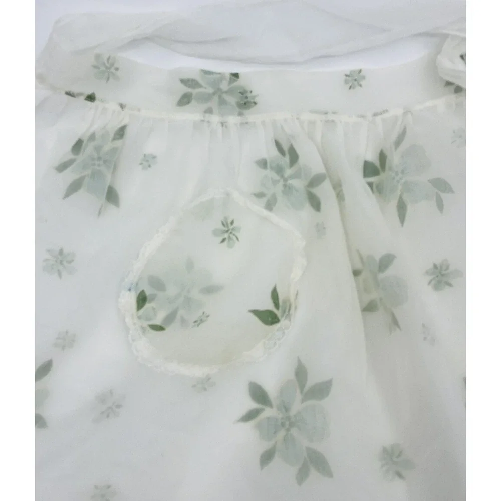 Vintage 1960s Sheer Floral Chiffon Half Apron Hostess Inner Pocket